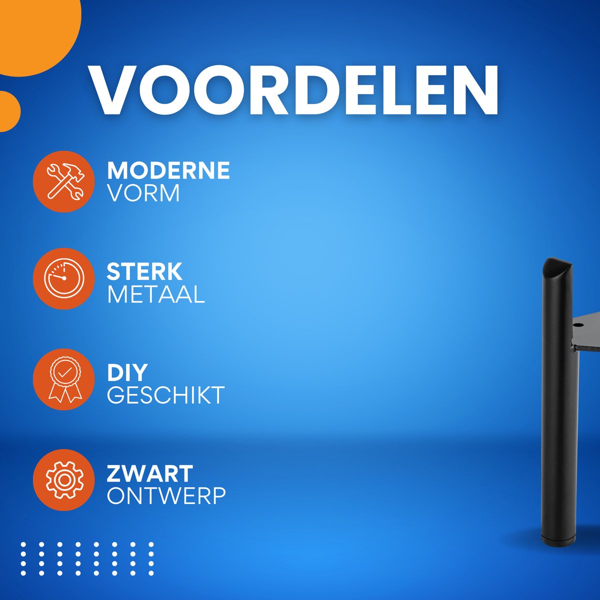 Set van 4 Meubelpoten - Meubelvoeten - Meubelpootjes - Voor Bank, Tafel, Tv-meubel en Bed - Rechte Poten -Zwart - Metaal - 15 cm Hoog