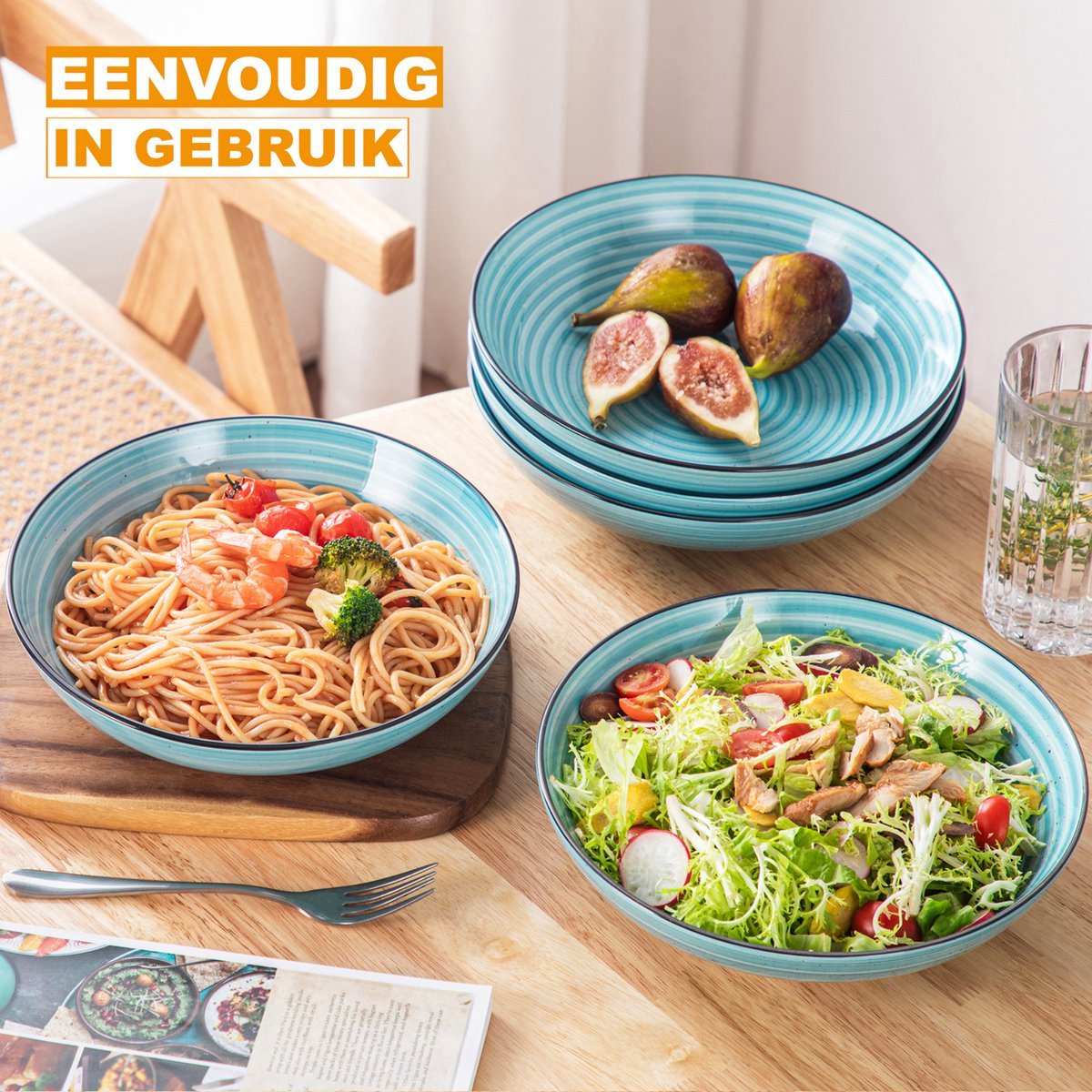 Elaria Serviesset Tida - 6 delig - 6 persoons - Blauw - Dinerborden - Bordenset - Diepe borden - Ontbijtborden - Servies - Keukenservies