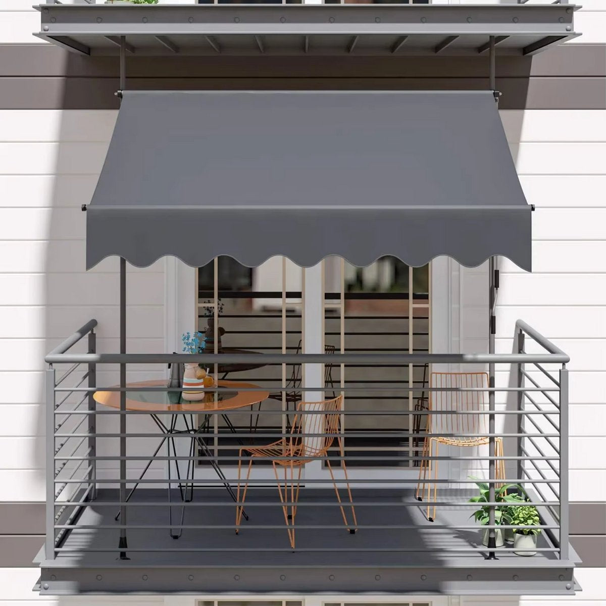 Handmatige Intrekbare Luifel - Zonneluifel - Niet-Schroef Buitenpatio Zonnescherm voor Terrasdeur en Raam - In Hoogte Verstelbaar Zonnescherm Onder Dak - 350 x 120 cm
