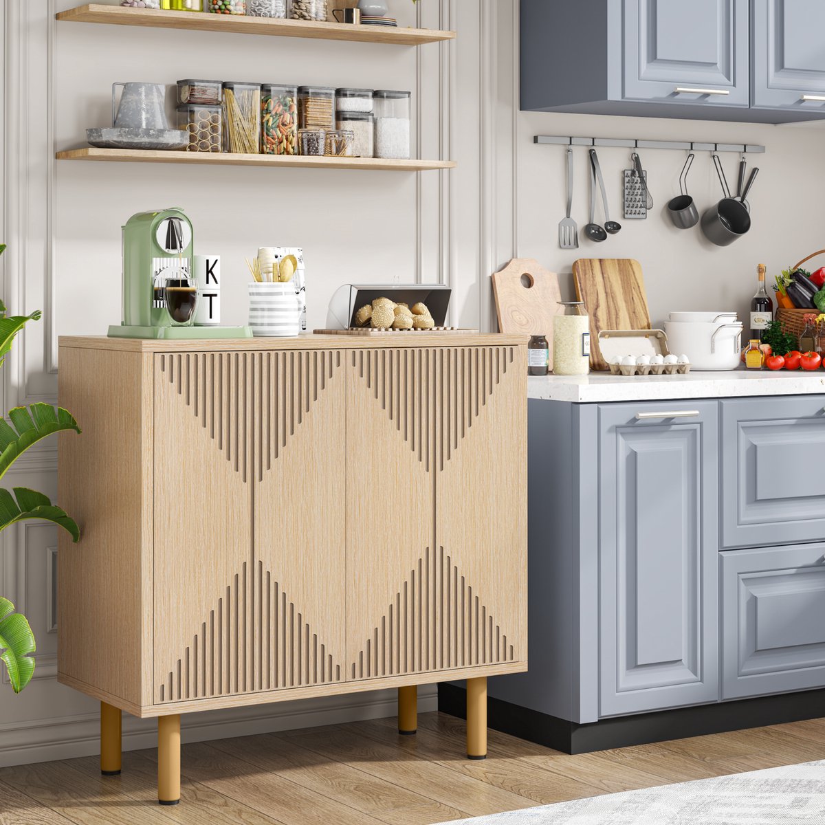 Opbergkast met deuren - Binnen - Voor woonkamer of hal - Dressoir- Naturel