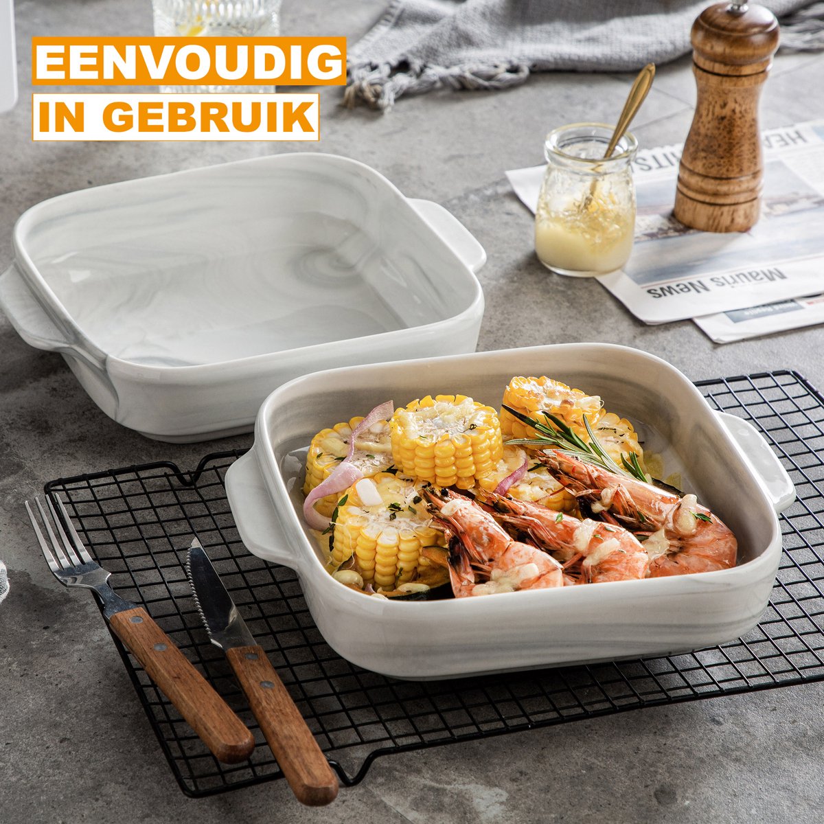 Exquisite Ovenschaal – Schaal – 1500ML – Marmer Look – Lasagne – Braadslede