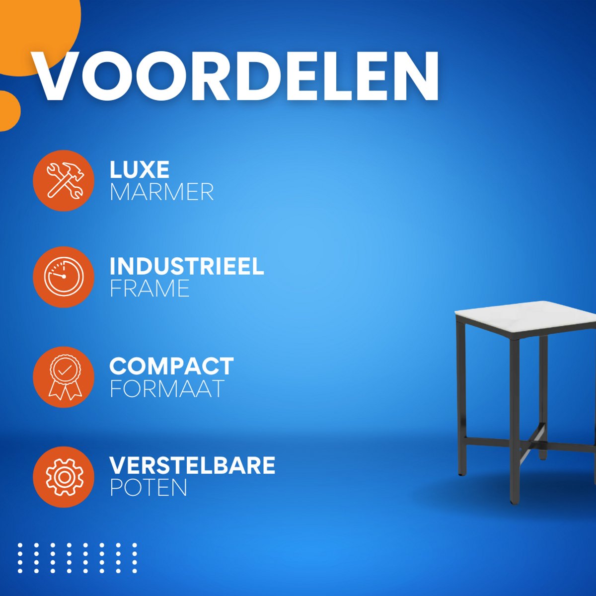 Nervio Bartafel - 70cm - Voor binnen - Keuken, woonkamer, restaurant - Marmer look - 4 personen - Glossy wit