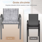 Metalen Buitenstoelenset - Tuinstoelen - Tuintafel stoelen - Stapelbare Terrasstoelen van Textilene - Set van 4, Max. Belastbaarheid 150 kg - Grijs