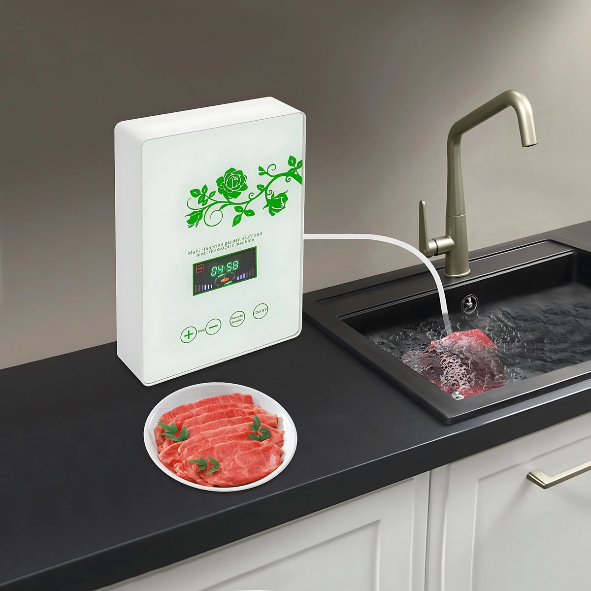 Ozon Sterilisator met Touchscreen - 3-Sec. Snelselectie - Voor Reinigen van Fruit, Groenten & Vlees - Geurverwijdering & Desinfectie