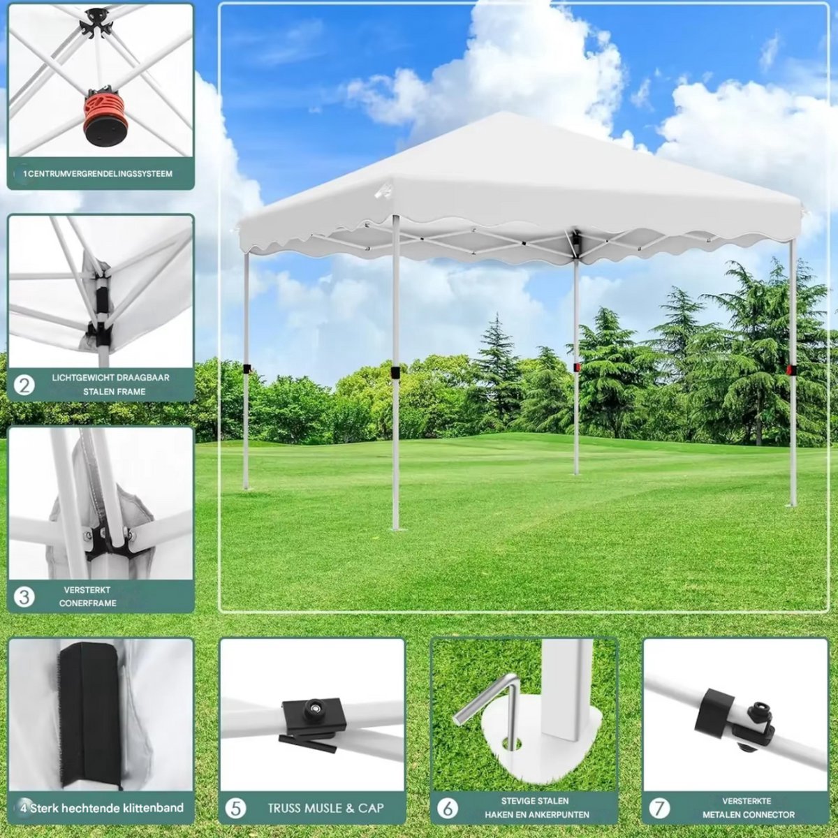 Gazebo Zyrell - Pergola - Paviljoen - Partytent - Strandtent - Voor Terras, Feest en Achtertuin - 3x3m - Wit