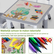 Kindertafel met stoeltjes - 2 stoelen - Activiteiten tafel - Speeltafel Kinderbureau - 3-8 jaar - In Hoogte Verstelbaar - Studeertafel voor Kinderen - Lichtgrijs