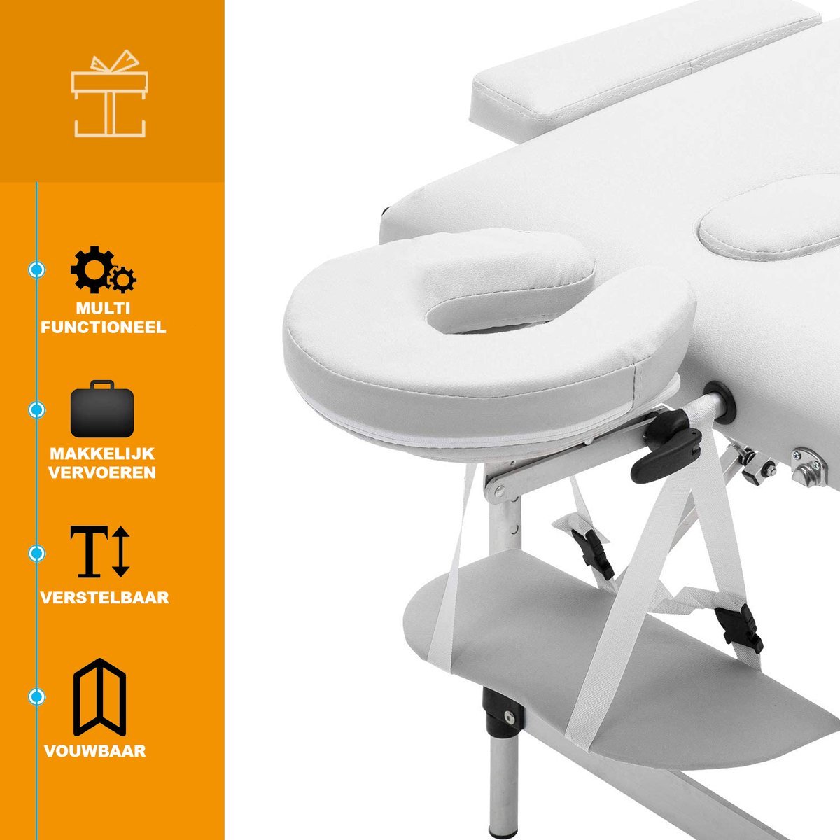 Massagetafel - Wit - Aluminium - Verstelbaar en inklapbaar - 250KG draagvermogen