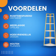 Hoekkast Quinoro - Vakkenkast 180cm - Boekenrek Hoekmeubel - Opbergrek 5 Lagen - Geel