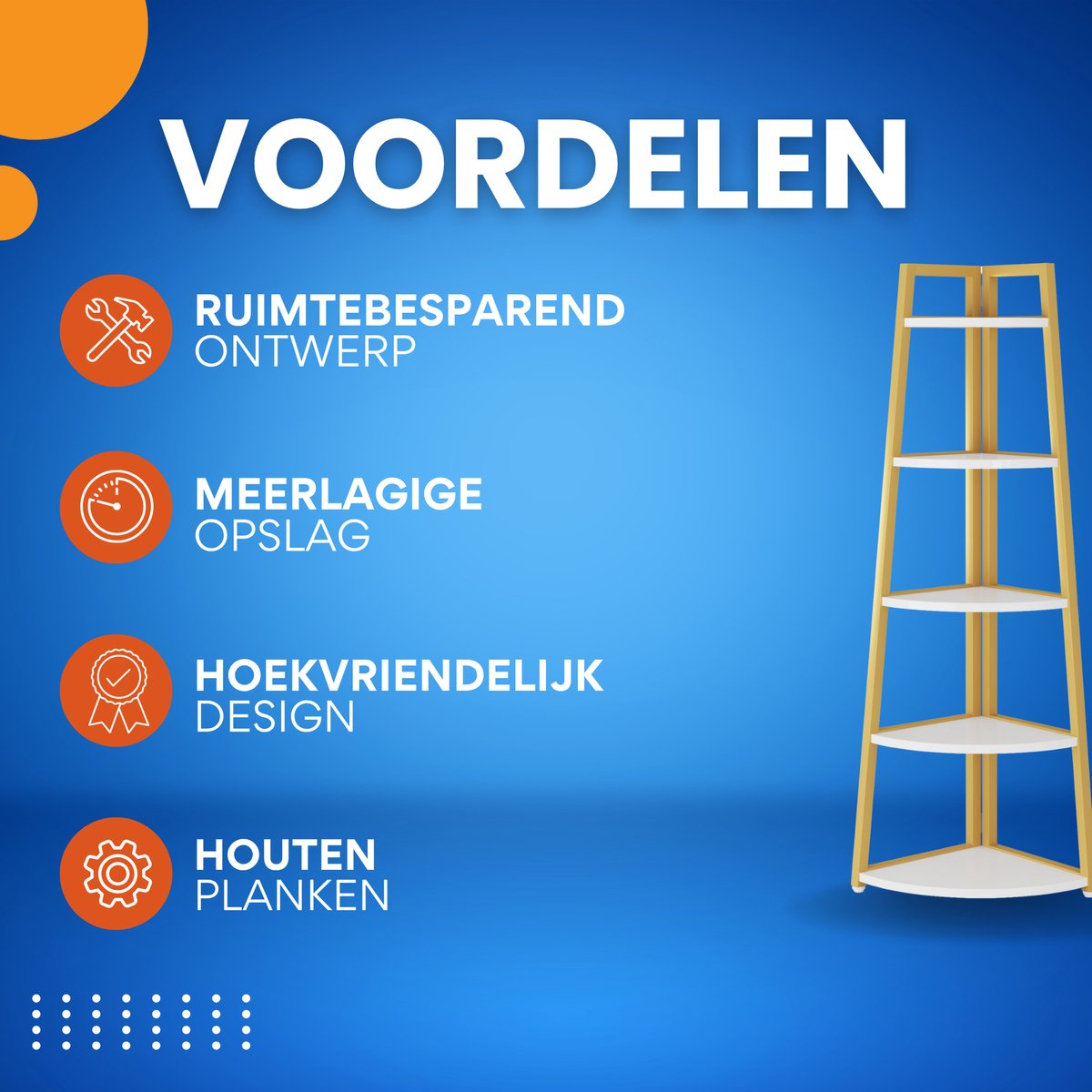 Hoekkast Quinoro - Vakkenkast 180cm - Boekenrek Hoekmeubel - Opbergrek 5 Lagen - Geel