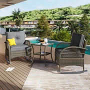 3-delig Tuinmeubelset - Loungeset - Tuinlounge Lounge Set - Lounge Set - Balkonset - Voor Balkon, Tuin of Terras - Rotan & Metalen Frame met Acaciaplaat - Waterdichte Bekleding & Grijze Kussens - 160 kg Draagvermogen