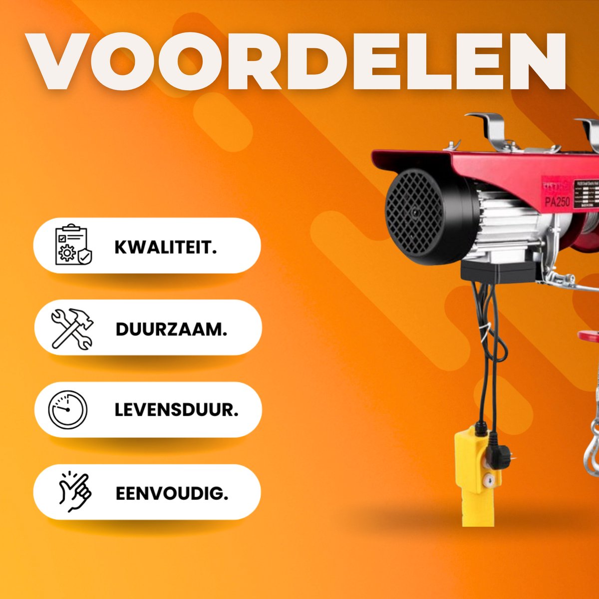Elektrische kabeltakel - Met afstandsbediening - Takel lier - Hijskraan - 125-250KG - Garage lier - 12m hefhoogte