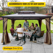 Paviljoen Gazebo - Aluminium Hardtop Pergola - Tuinpaviljoen - Partytent - 3 x 3,6 m - Met Mosquito Netting