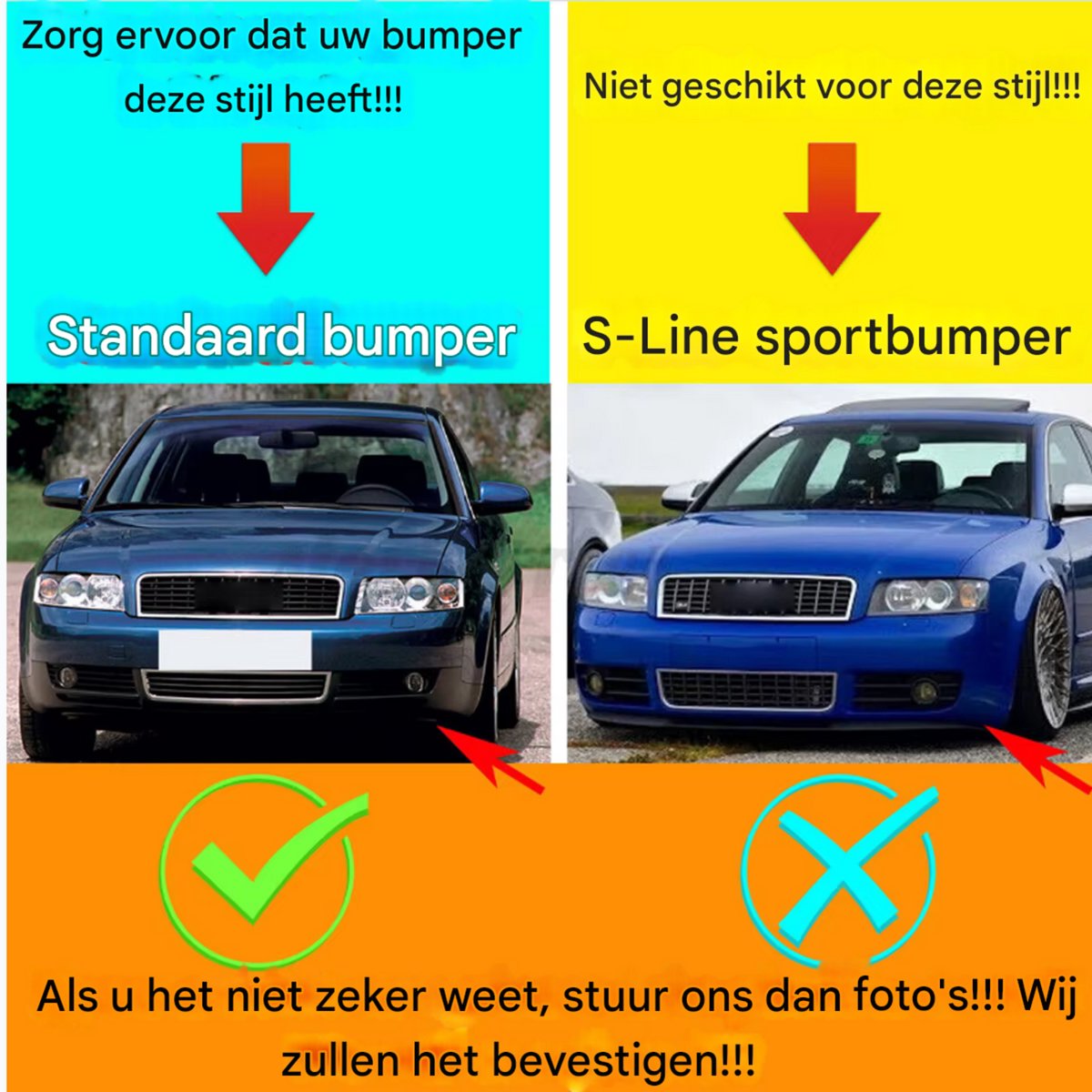 Mistlichtgrill + Ondergrille - Voorbumper - Voor Audi A4 B6 Sedan (2002-2005) - Set van 2 - Auto Accessoires