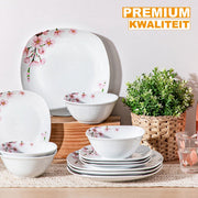 Majestic Serviesset - 48 delig - 12 persoons - Groen - Dinerborden - Bordenset - Diepe borden - Servies - Ontbijtborden - Keukenservies