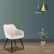Eetkamerstoel - Creme Velvet - Met zwarte poten - Zithoogte 47cm - Set van 1