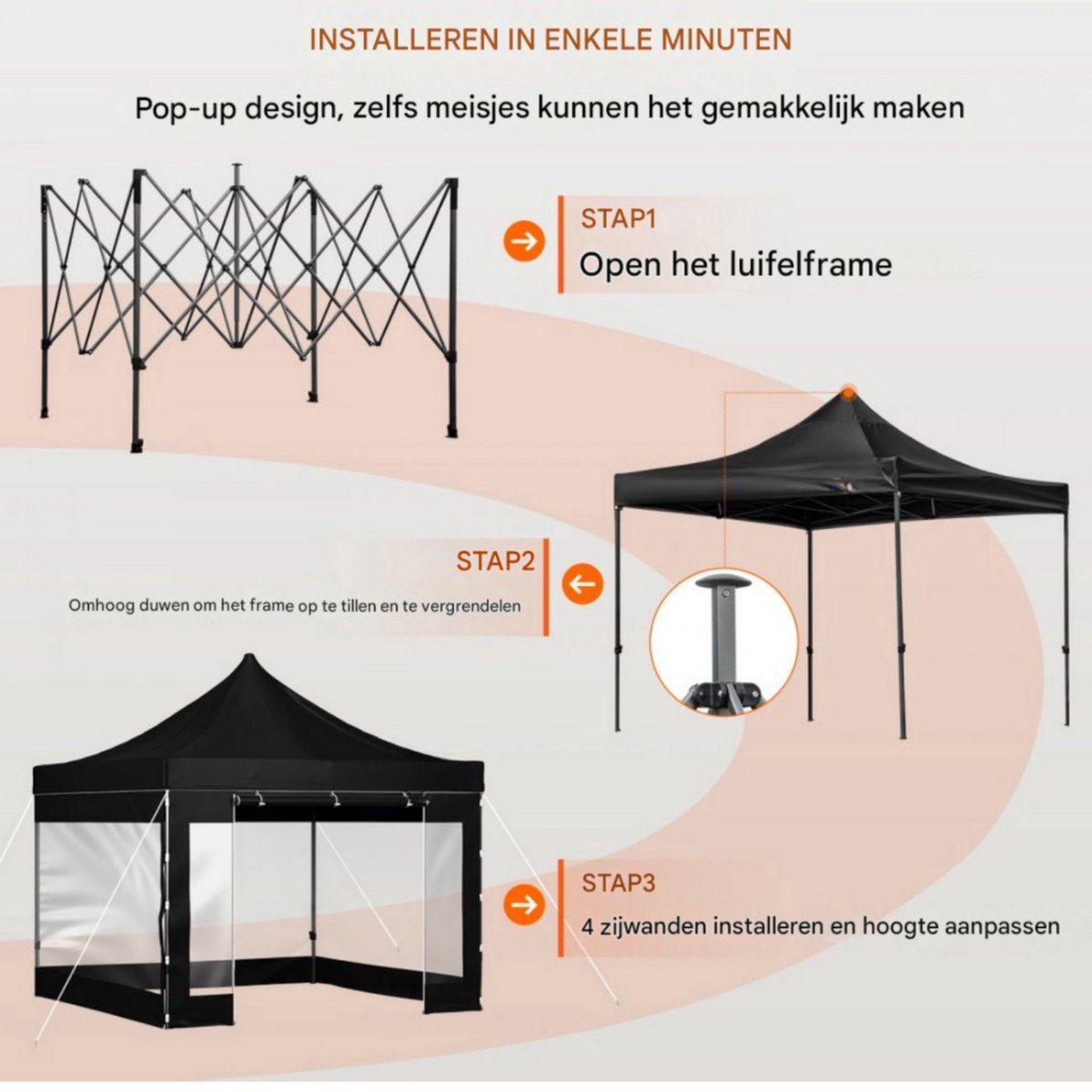 Partytent 3x3 meter - Met zijkanten - Vouwtent - Zwart - Paviljoen - Opbouwbaar - PVC tent - Tuintent