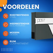 Wandgemonteerde Brievenbus - Met Krantenhouder, Deksel en Slot - Met Sleutel voor Buiten - Brievenbus voor Bedrijf en Tuin - Grijs