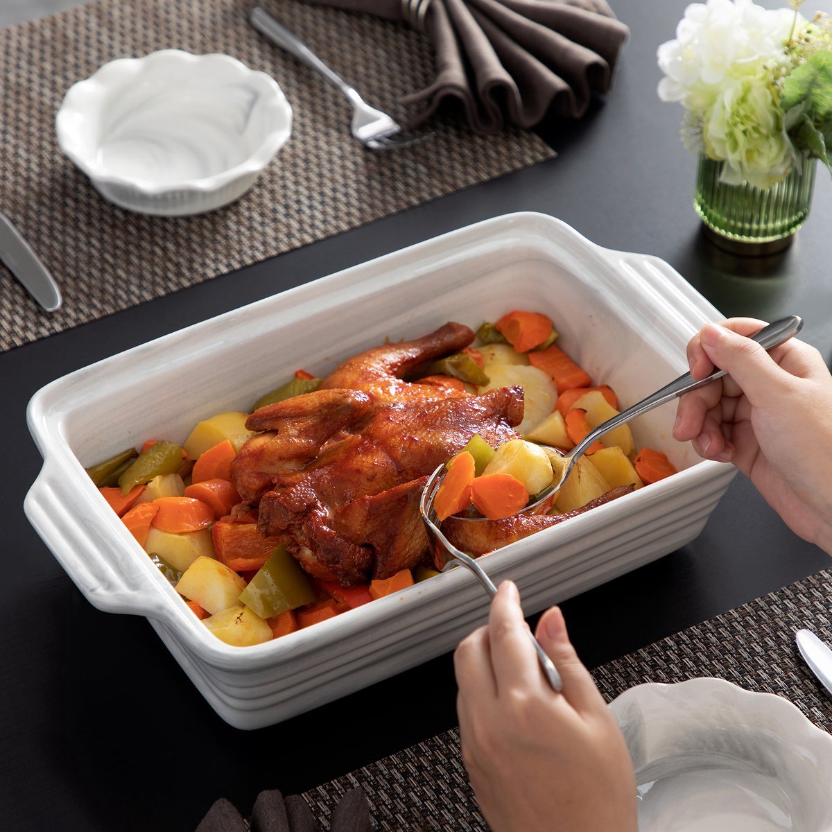 Imperial Ovenschaal – Marmer Look – 390ML – Braadslede – Rechthoekige schaal – 4 stuks – Hoogwaardige kwaliteit