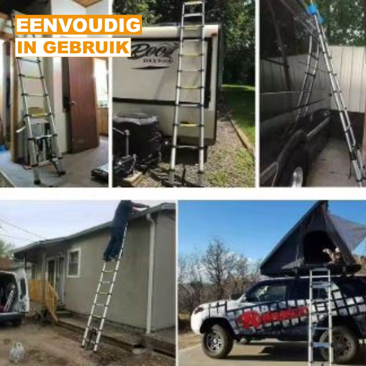 Aluminium Telescopische Ladder Florano - 260CM - Vouwladder met Antislipvoeten - Multifunctionele Verlenging - Rechte Ladder voor Loft