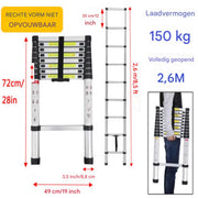 Telescopische Ladder 2,6M - Opvouwbare Aluminium Verlengladder - Lichtgewicht & Multifunctioneel - Max. 150KG