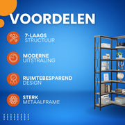 Boekenkast met 7 Lagen - Hoekkast - Grijs - Hoekrek - Voor Woonkamer, Slaapkamer of Kantoor