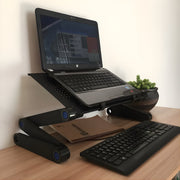 Laptoptafel – Tablethouder - Bedtafel - Laptopstandaard – Voor bureau, bed en bank – Met koelventilator, muismat en ergonomisch design – Zwart / Metaal