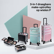 3-in-1 Rollende Make-up Trolley - Make up koffer - Kappers koffer - Beautycase - Voor Schoonheidssalons en visagie - Rose gold