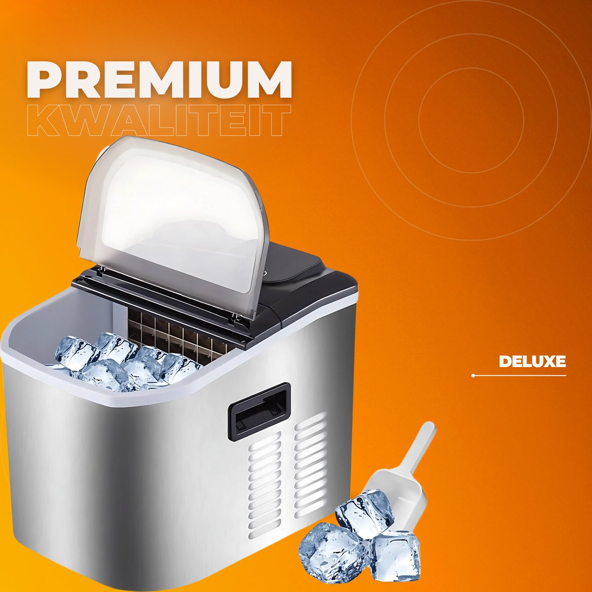 IJsblokjesmachine – 250W - IJsblokjesmaker met IJsschep – 24 blokjes per 15 minuten – Zelfreinigingsfunctie - Draagbaar - Zwart