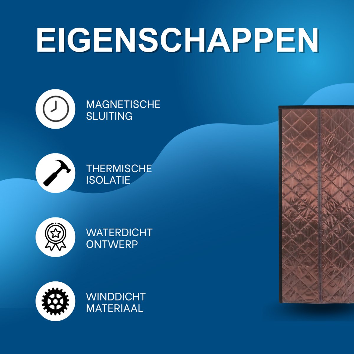 Thermische gordijnen - Isolerend - Bruin - Voor deuren in huis of kantoor - Magnetisch - 95x210cm