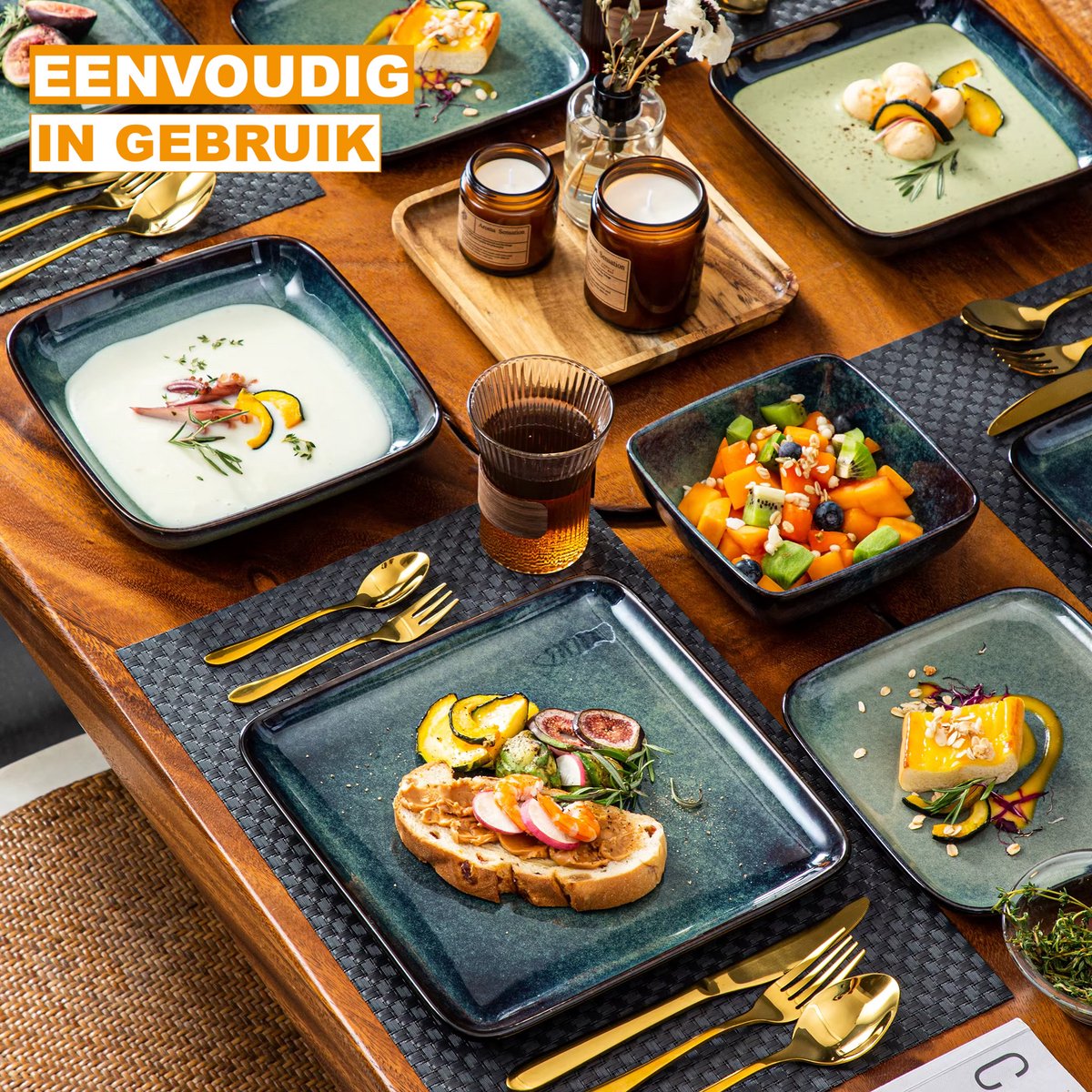 Vittoria Serviesset - 16 delig - 4 persoons - Groen - Dinerborden - Bordenset - Diepe borden - Servies - Ontbijtborden - Keukenservies