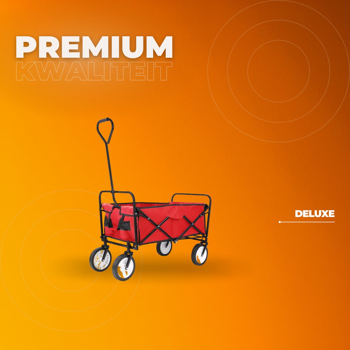 Bolderkar - Rood - Strandwagen - Opvouwbaar tuinwagen - Met duwstang - Voor buitengebruik - 115 kg capaciteit - All terrain
