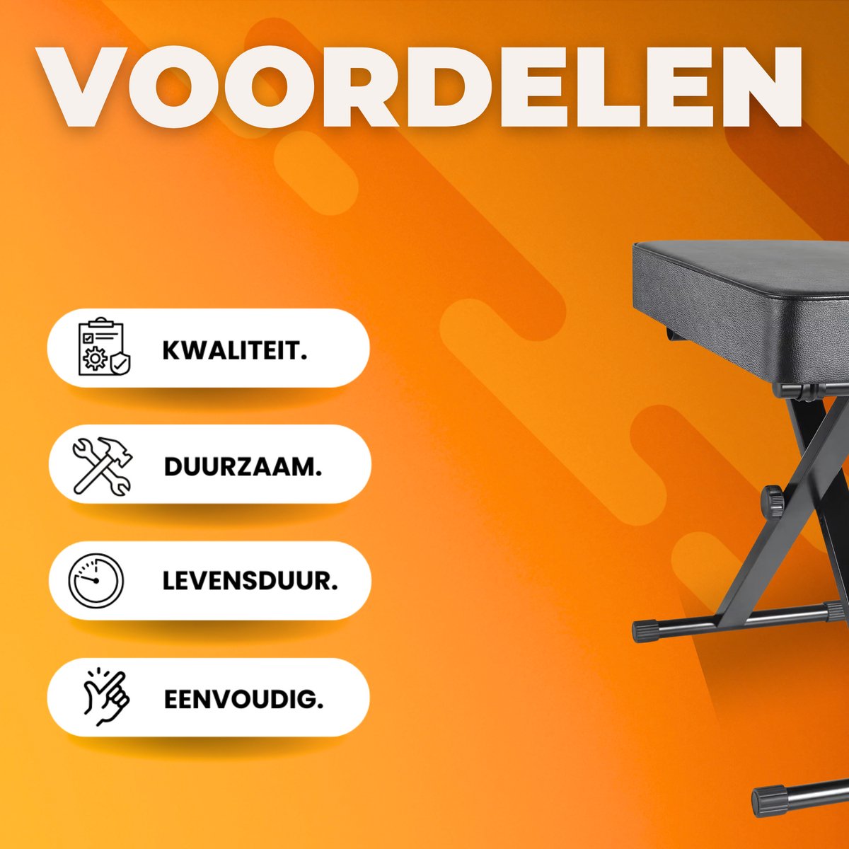 Pianokruk - In hoogte verstelbaar - Pianostoel - Pianobank - Opvouwbare Kruk