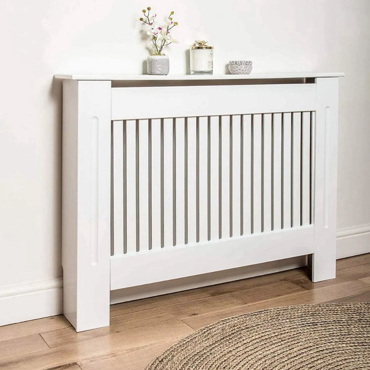 Grandiose Radiatorombouw - 111x92 cm - Ombouw rooster - Horizontale panelen - MDF - Stijlvol - Grijs