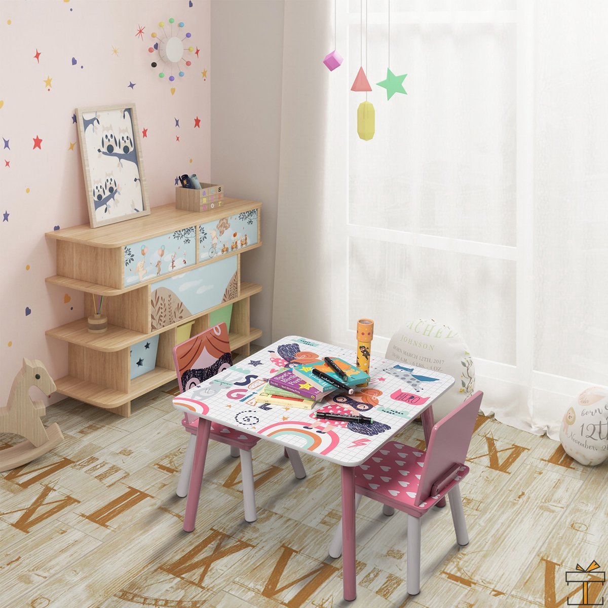 Kindertafel - Roze - Met 2 Stoeltjes - Kinderbureau - Speeltafel