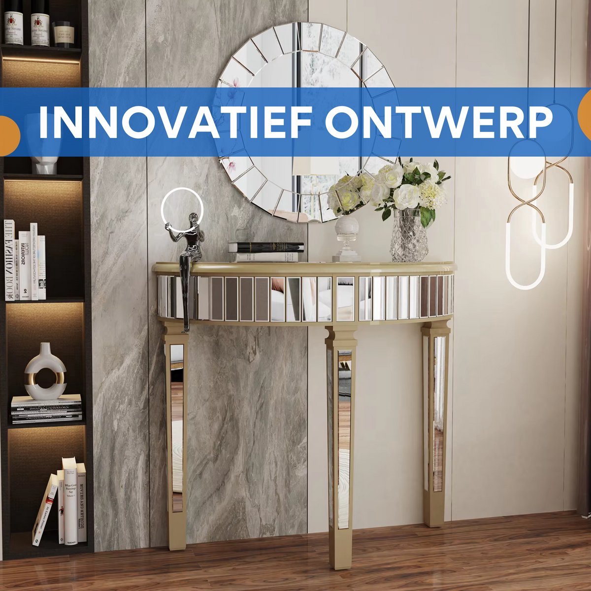 Opulence Sierlijke Wandspiegel met consoletafel - Haltafel set met spiegel - Rond - Woonkamer, hal en slaapkamer
