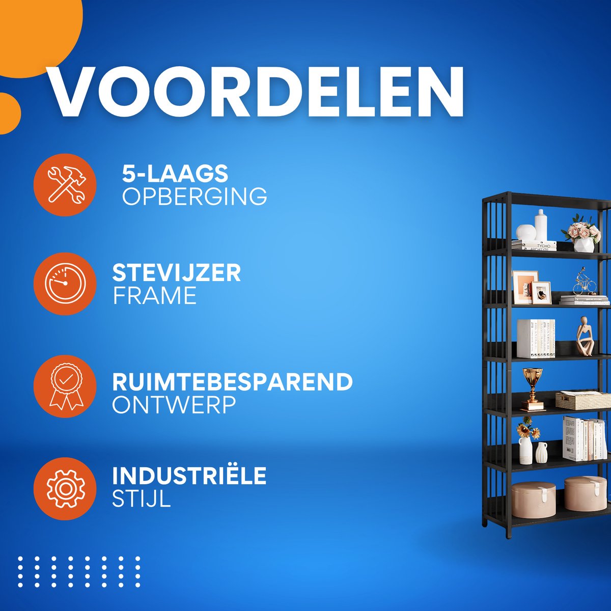 Staande Boekenkast met 5 Lagen - Voor Woonkamer, kantoor of slaapkamer - Boekenplank - Opbergrek - Zwart