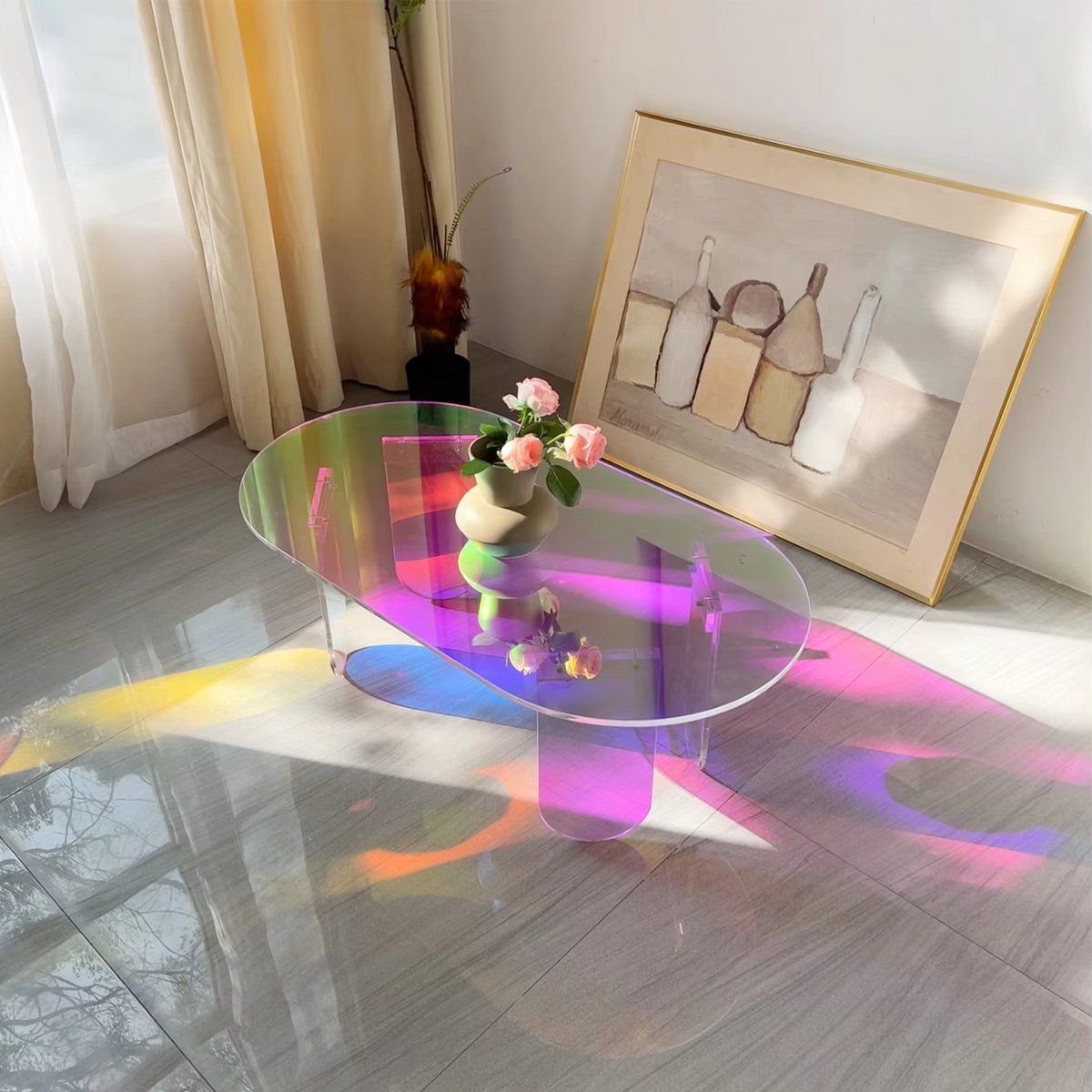 Elegante acryl tafel - Woonkamer - Bijzettafel - Koffietafel - Transparant - 95cm - Ovaal