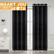Gordijnen set - Zwart - Verduisterend - 140x245cm - Plooiband - Fluweel - Isolerend