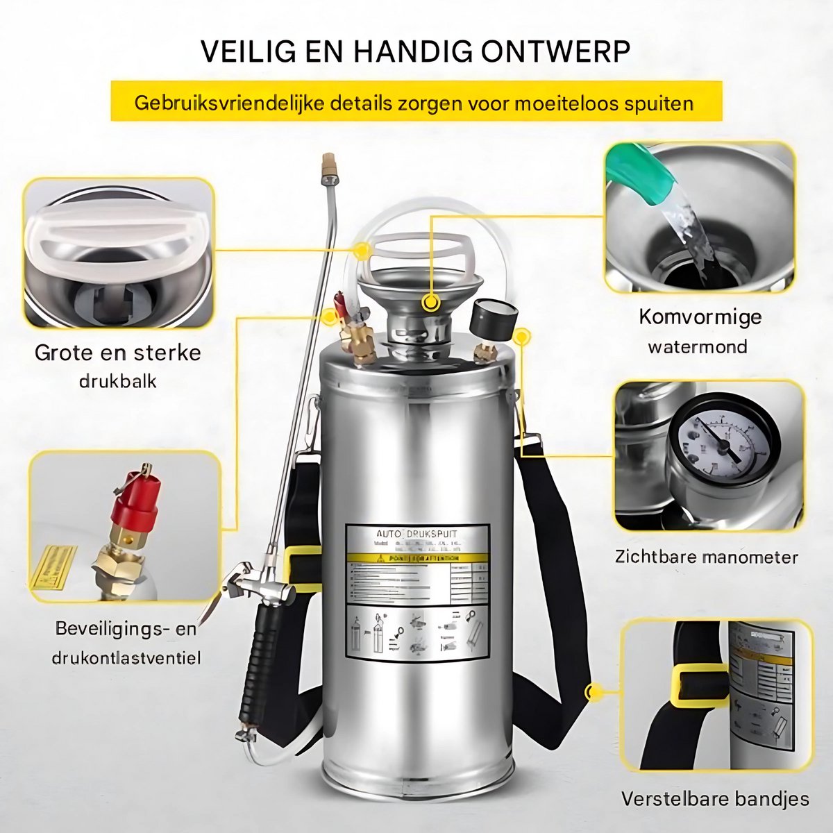 Onkruidsproeier - Rugspuit 8L - RVS Druksproeier - Onkruidspuit - Ergonomisch - Variabele Spraykop