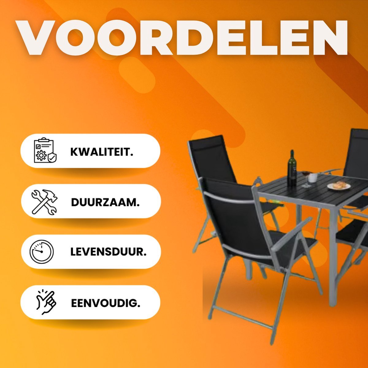Tuinset met tuinstoelen Tavien - Tuintafel - 4 personen - Balkonset - 5-delige tuinmeubels - Aluminium - Klapstoelen - Zwart/zilver