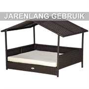 Hondenhuis met kussen - 98x69x73 cm - Voor Honden - PP Rotan Koffiebruin - Hondenbench (Binnen & Buiten) - Bench