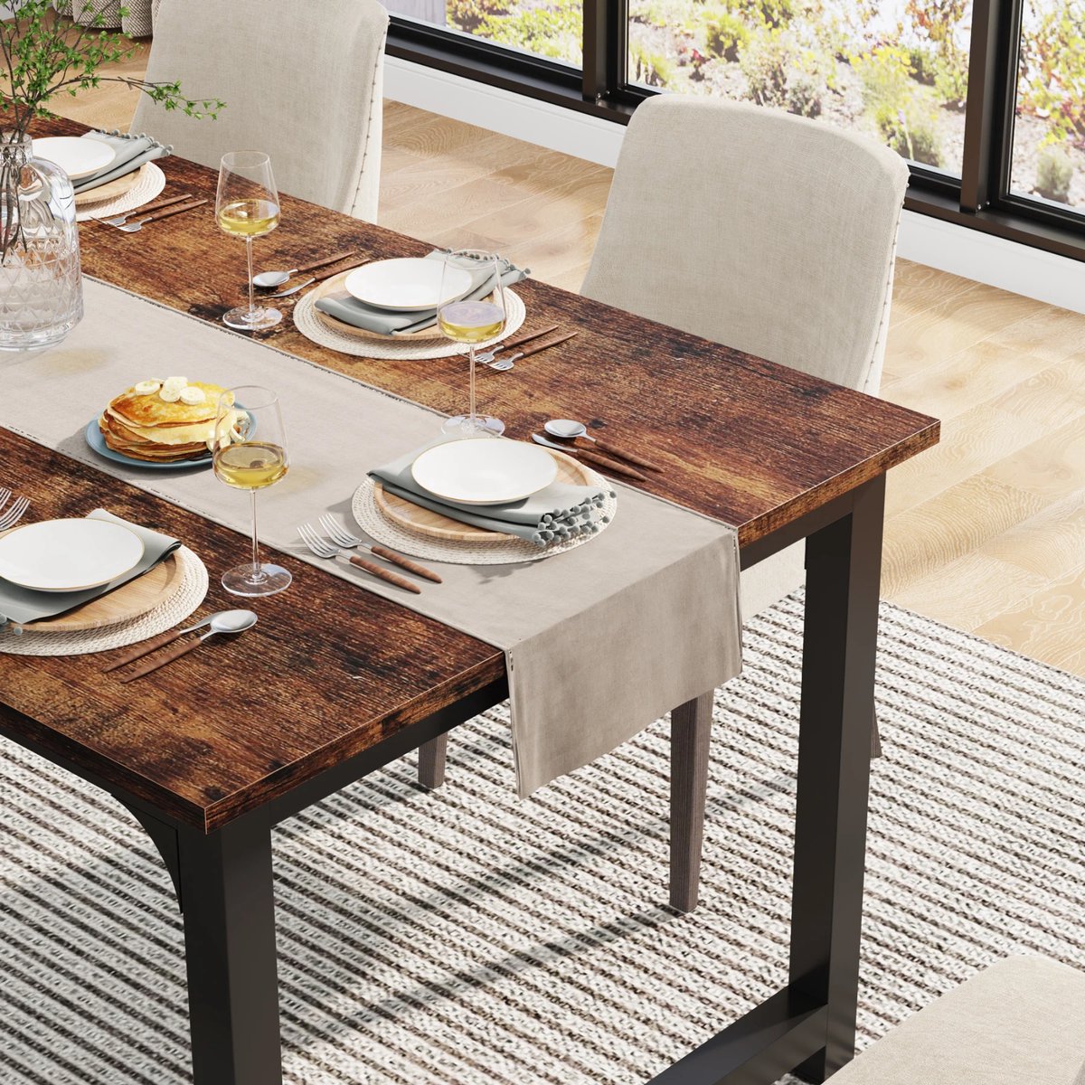 Eettafel Oslo - 75 cm (H) × 160 cm (B) × 80 cm (D) - Voor 6 personen - Voor Keuken of eetkamer - Bruin
