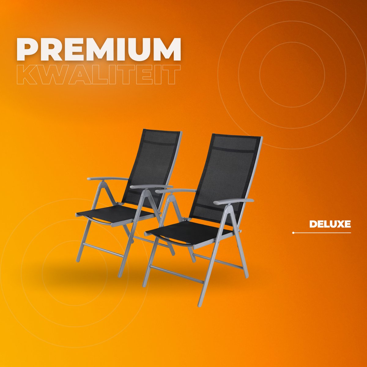 Tuinstoelen set van 2 - Verstelbare tuinstoel - Inklapbaar - Rugleuning - Thuis of camping - Aluminium - Belastbaar tot 120 kg - Zwart