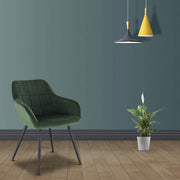 Stoel - Groen Velvet - Zwarte metalen poten - Set van 1 - Zithoogte 47cm - Luxe