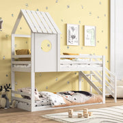 Stapelbed Tavien 200 x 90 cm - Voor Kinderen - 2 kinderbedden - Hoogslaper - Met Hoektrap, valbeveiliging en raam - Peuterbed