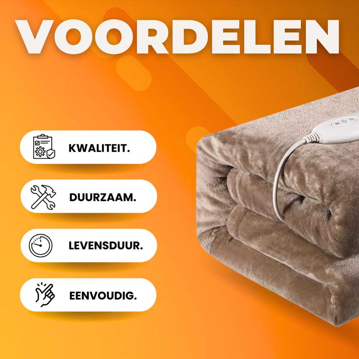 Elektrische deken 180x130 cm - Bruin - 1 persoons - Flanel - 6 standen - Wasbaar