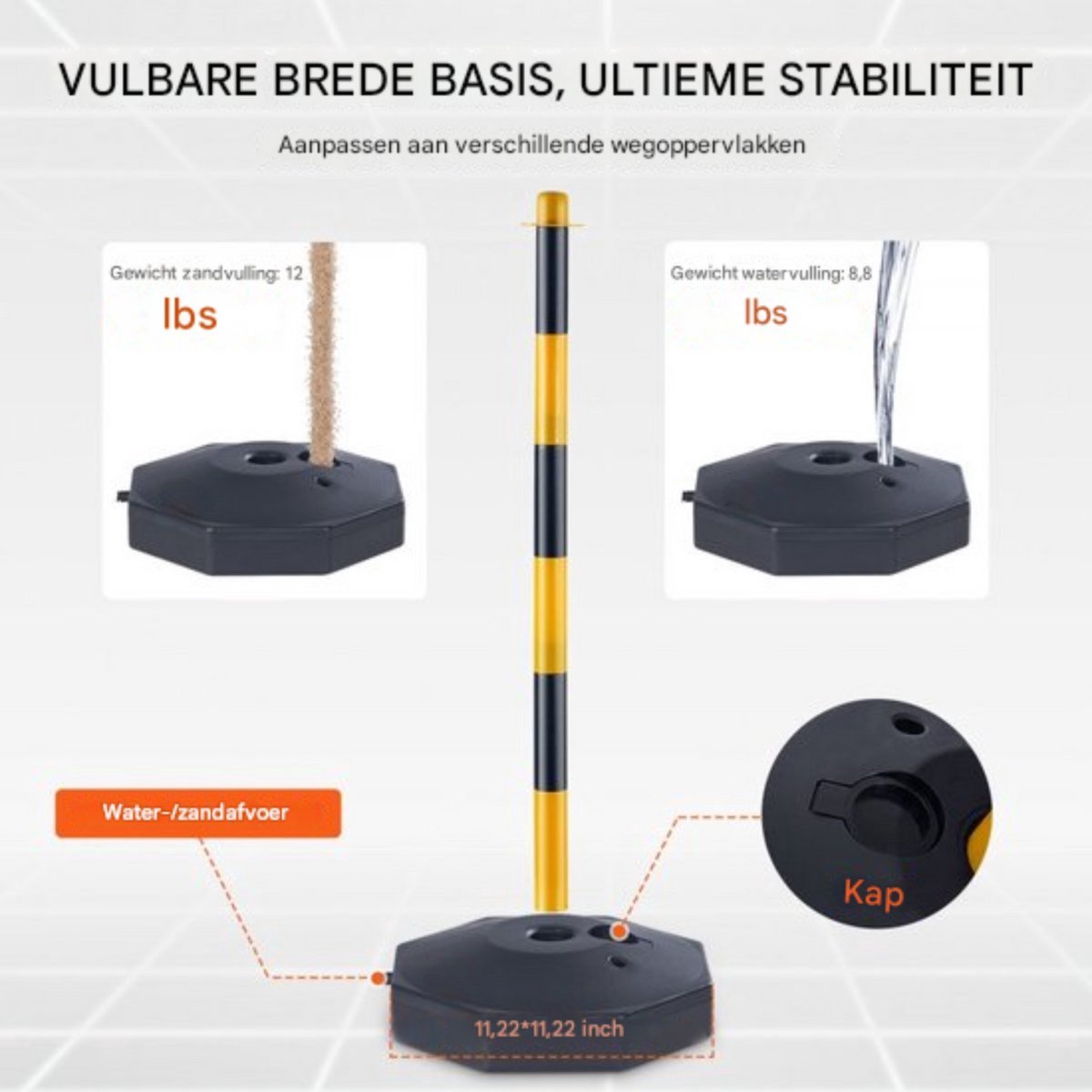 Afzetpalen - Set van 6 - Slagboompalen - Afzetlint - Afzetkoord - Afzetketting - 285x285mm - Verkeerskegels met Ketting