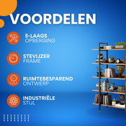 Staande Boekenkast met 5 Lagen - Voor Woonkamer, kantoor of slaapkamer - Boekenplank - Opbergrek - Bruin