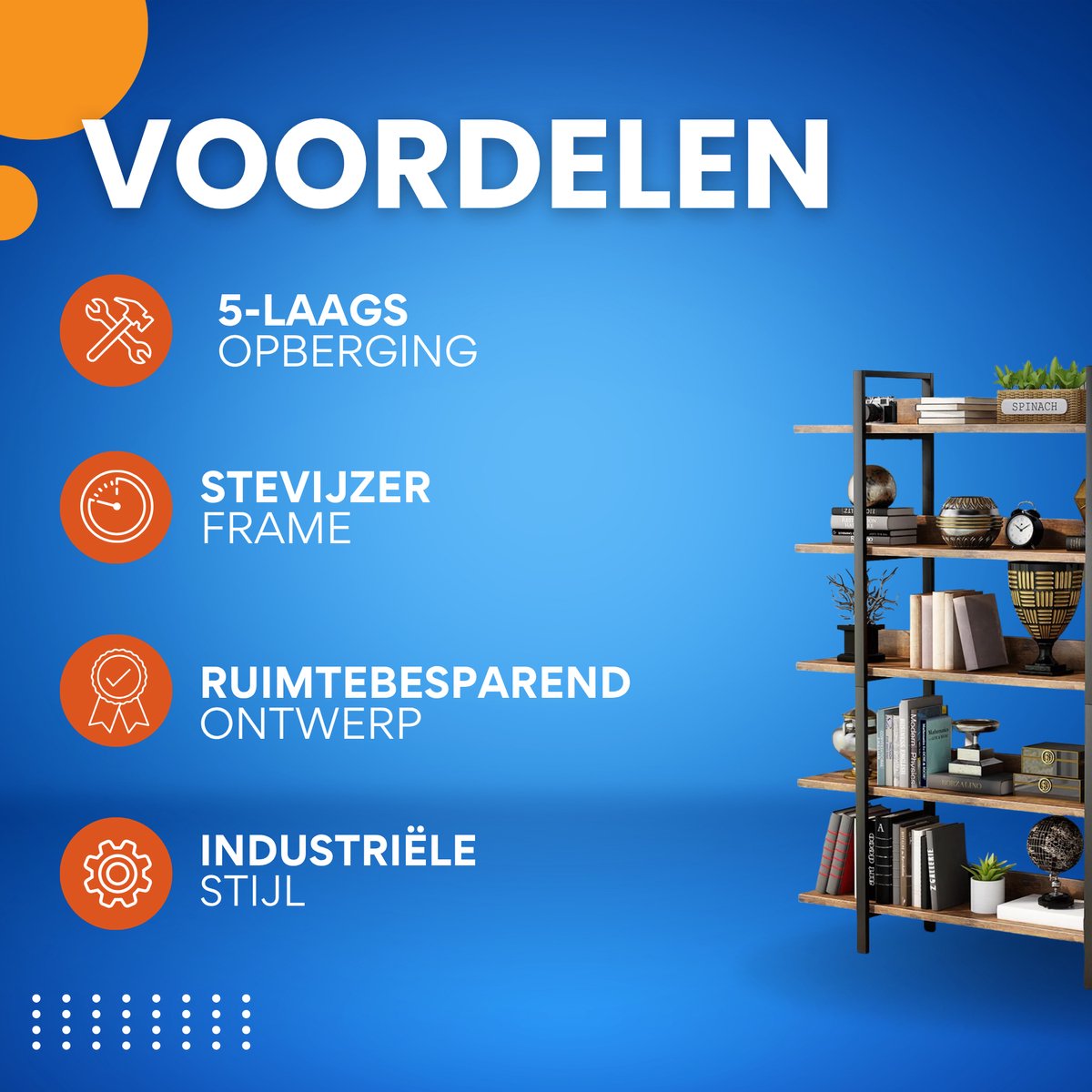Staande Boekenkast met 5 Lagen - Voor Woonkamer, kantoor of slaapkamer - Boekenplank - Opbergrek - Bruin