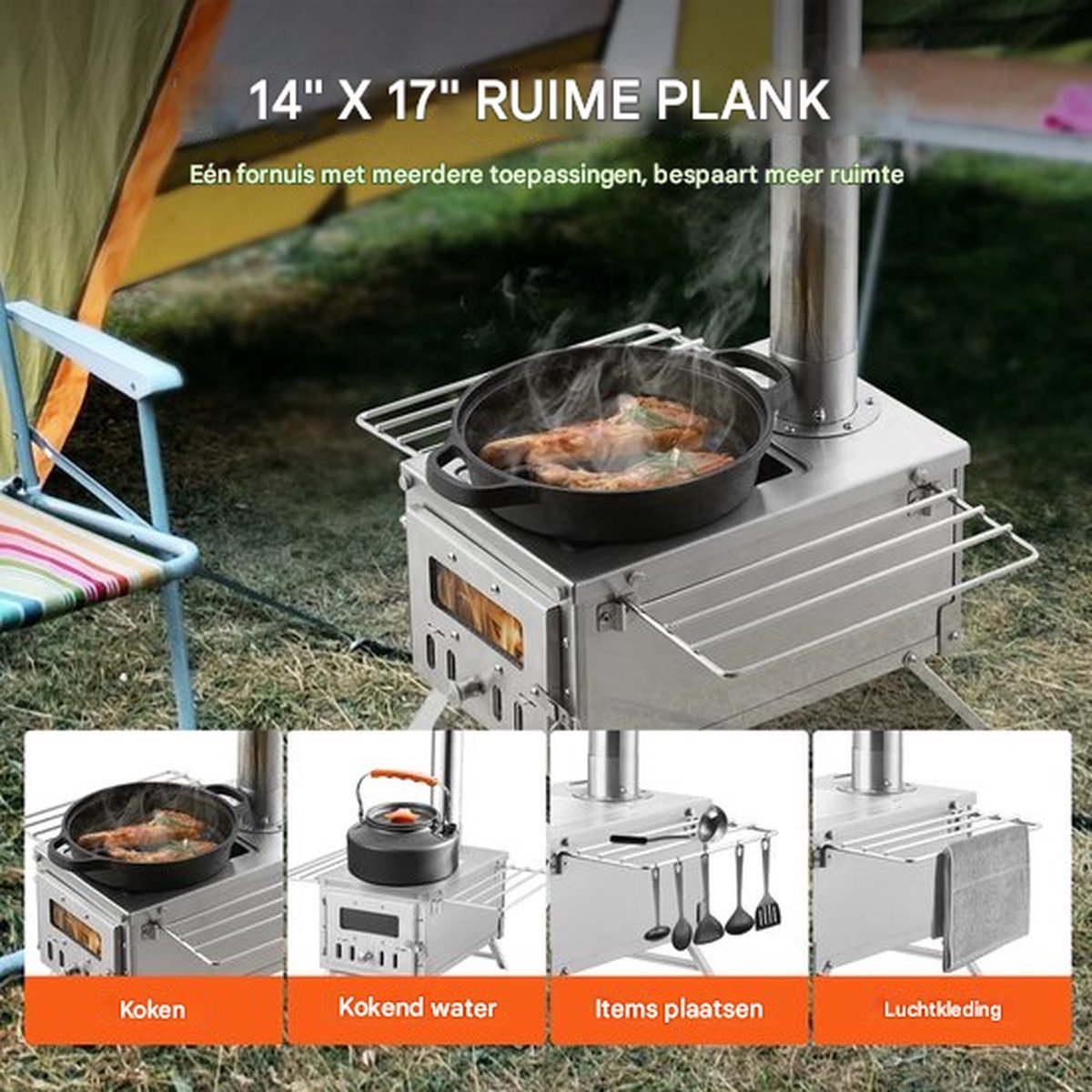 Luxe tuinhaard - Met schoorsteenpijp en handschoenen - Houtkachel - Terrashaard - Roestvrij staal